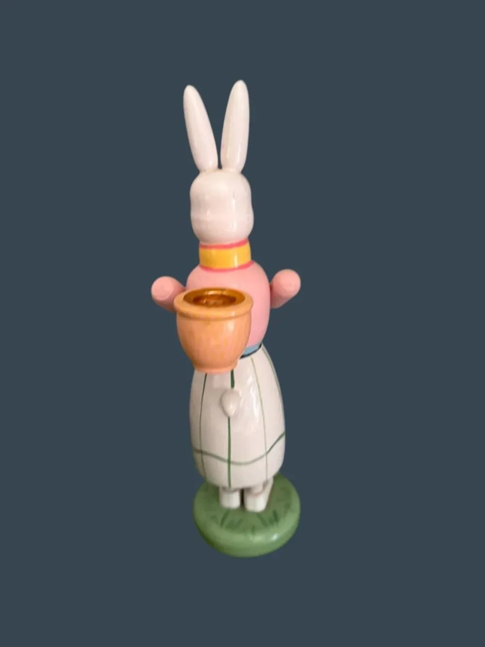 Vintage Folk Art Wooden Easter Bunny Rabbit Taper Candle Holder 11